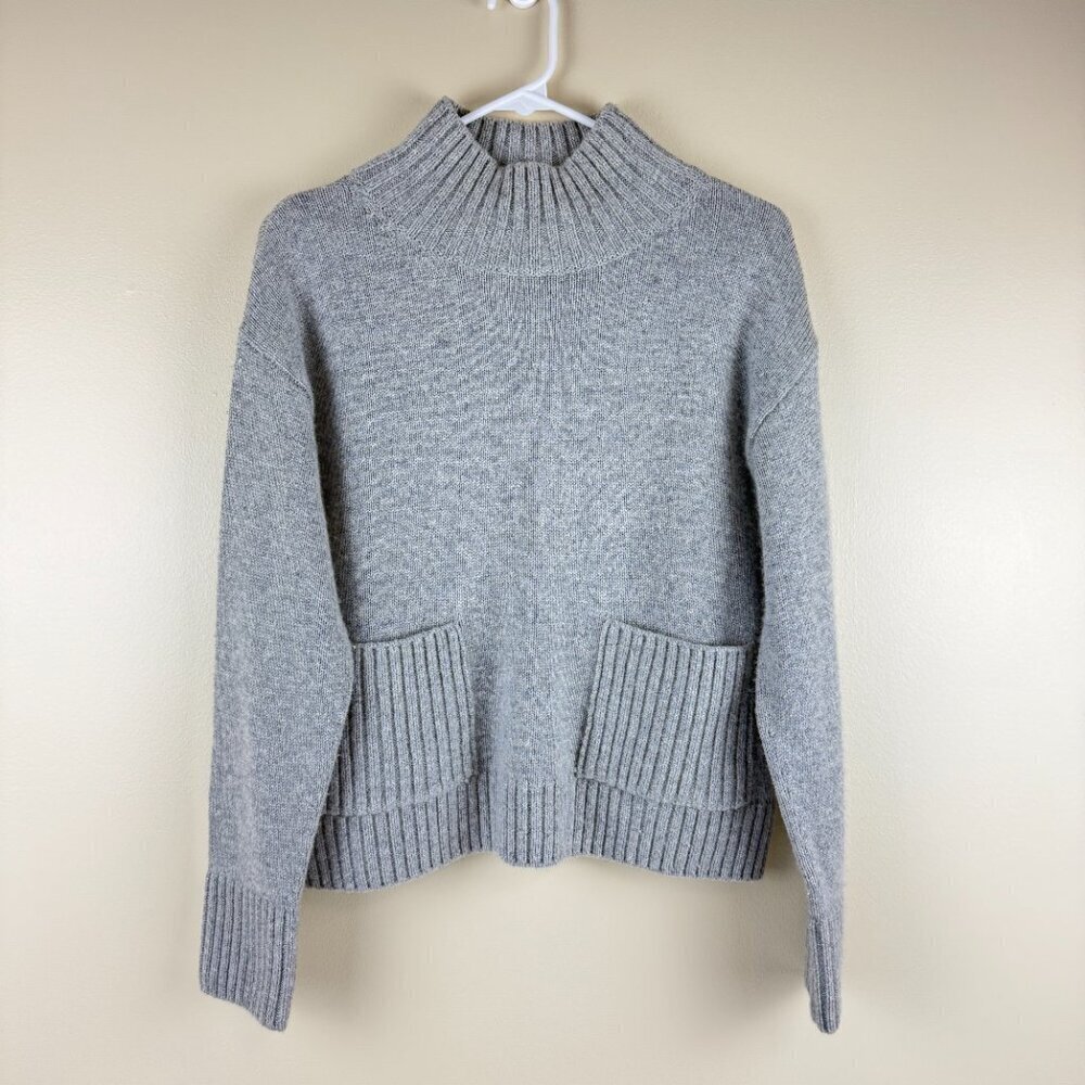 FRAME Cashmere-Wool Mock-Neck Sweater XS • Heather Gray • Patch Pockets - Picture 1 of 9